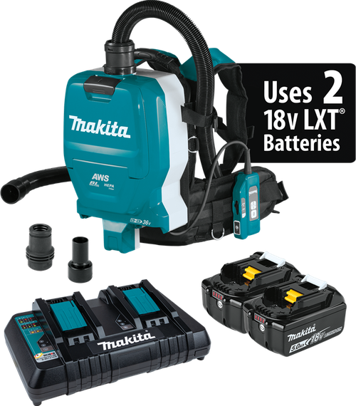 36V (18V X2) LXT™ Brushless 1/2 Gallon HEPA Filter Backpack Dry Dust Extractor Kit, AWS™ Capable (5.0Ah), XCV10PTX