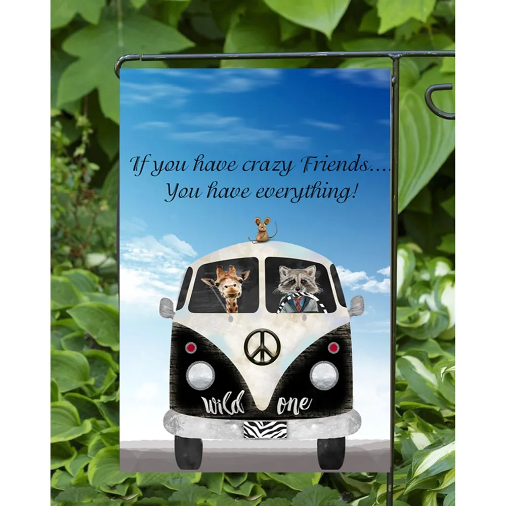 Crazy Friends – VW Van Rectangular Garden Flag 18″ x 12″