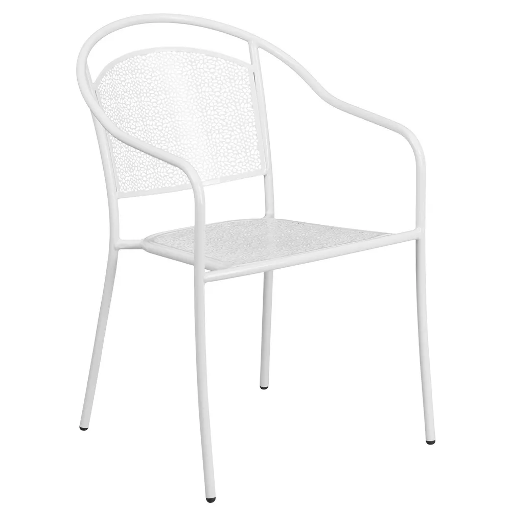 32.25″ White Contemporary Round Back Outdoor Patio Arm Chair