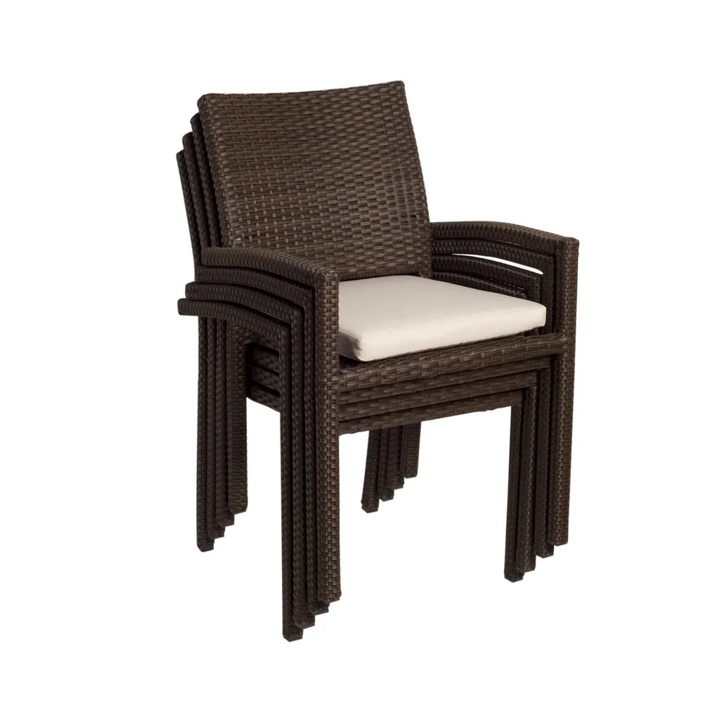 4-Piece Brown Liberty Wicker Patio Armchair Set 35″ – Off-White Cushions