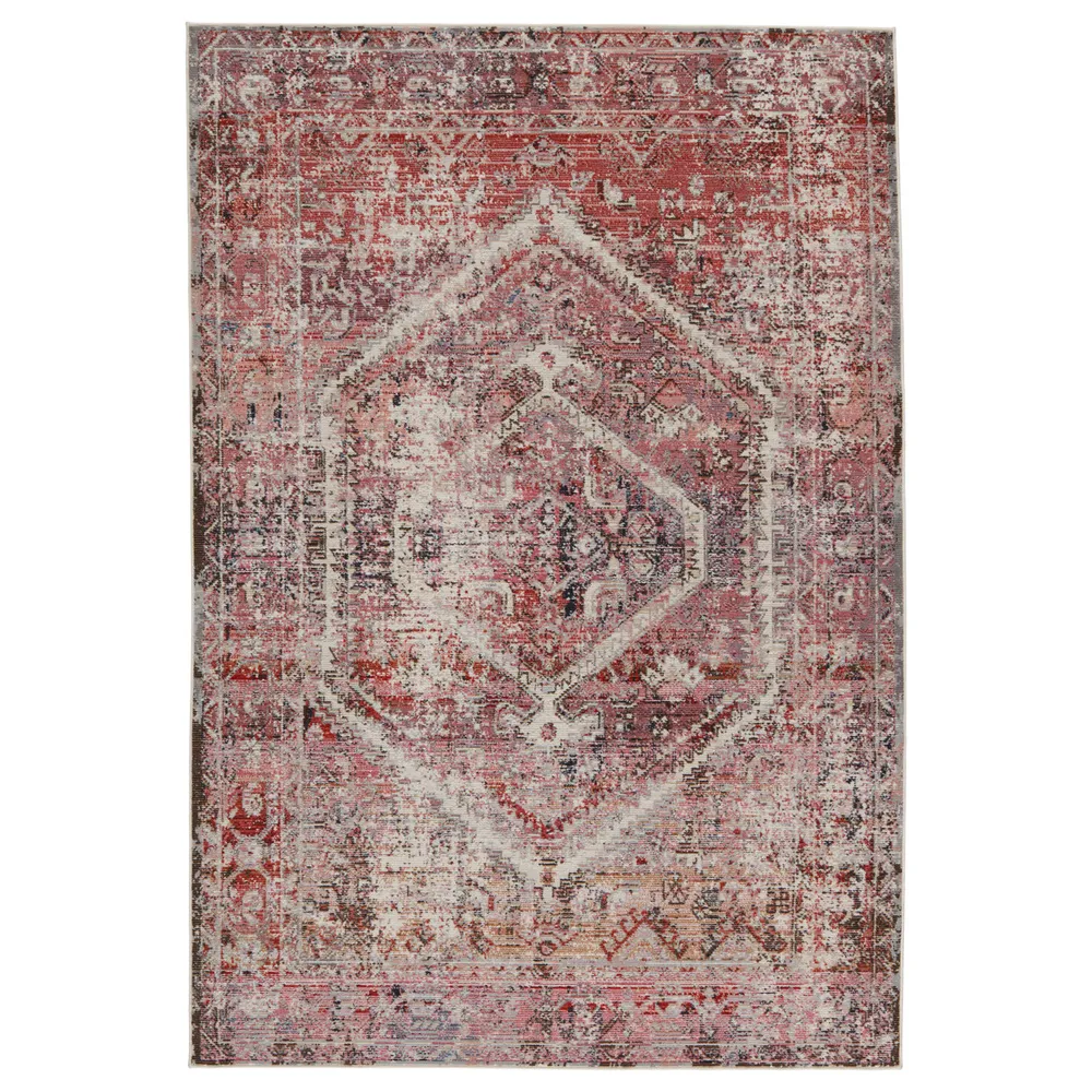 5′ x 7.25′ Pink and White Distressed Medallion Rectangular Outdoor Area Throw Rug