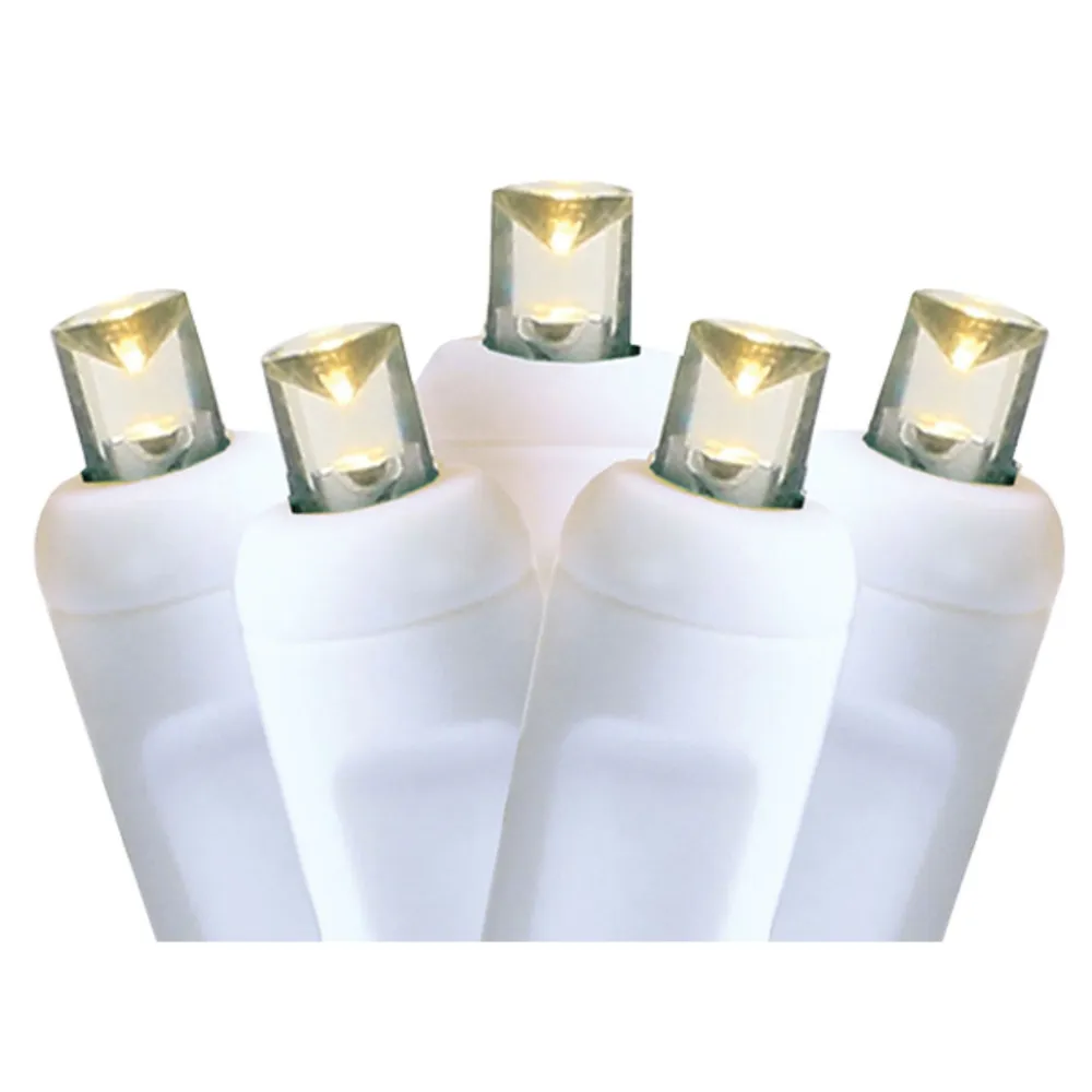 50 Warm White LED Wide Angle Christmas String Lights – 17 ft White Wire