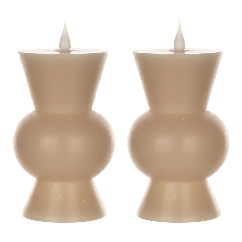 LED Flameless Abstract Tapered Candles with Remote – 5.5″ – Beige – Set of 2