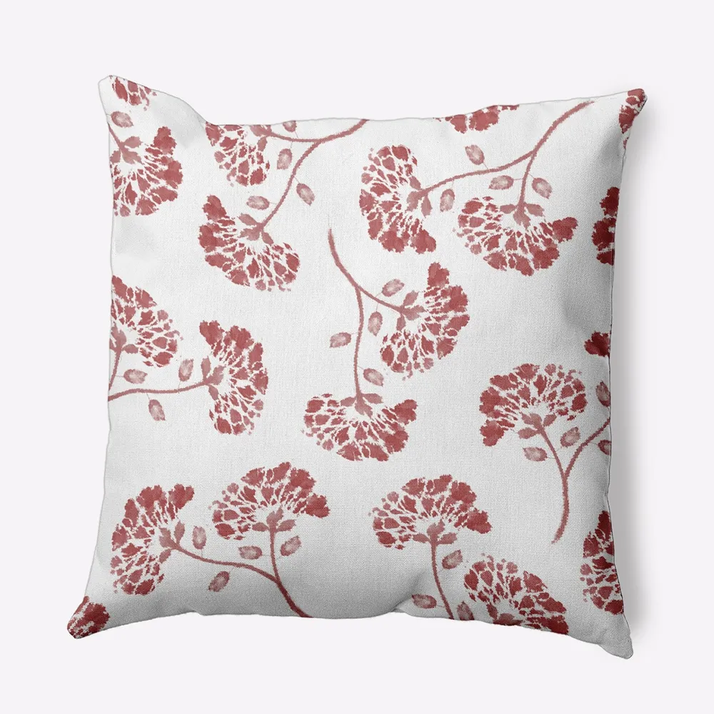 20″ x 20″ White and Red Opal Flower Outdoor Throw Pillow