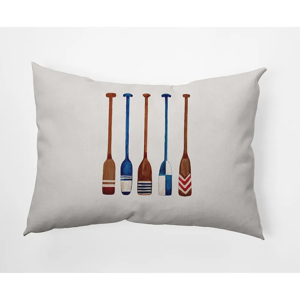 14″ x 20″ Ivory and Brown Painted Oars Rectangular Outdoor Throw Pillow