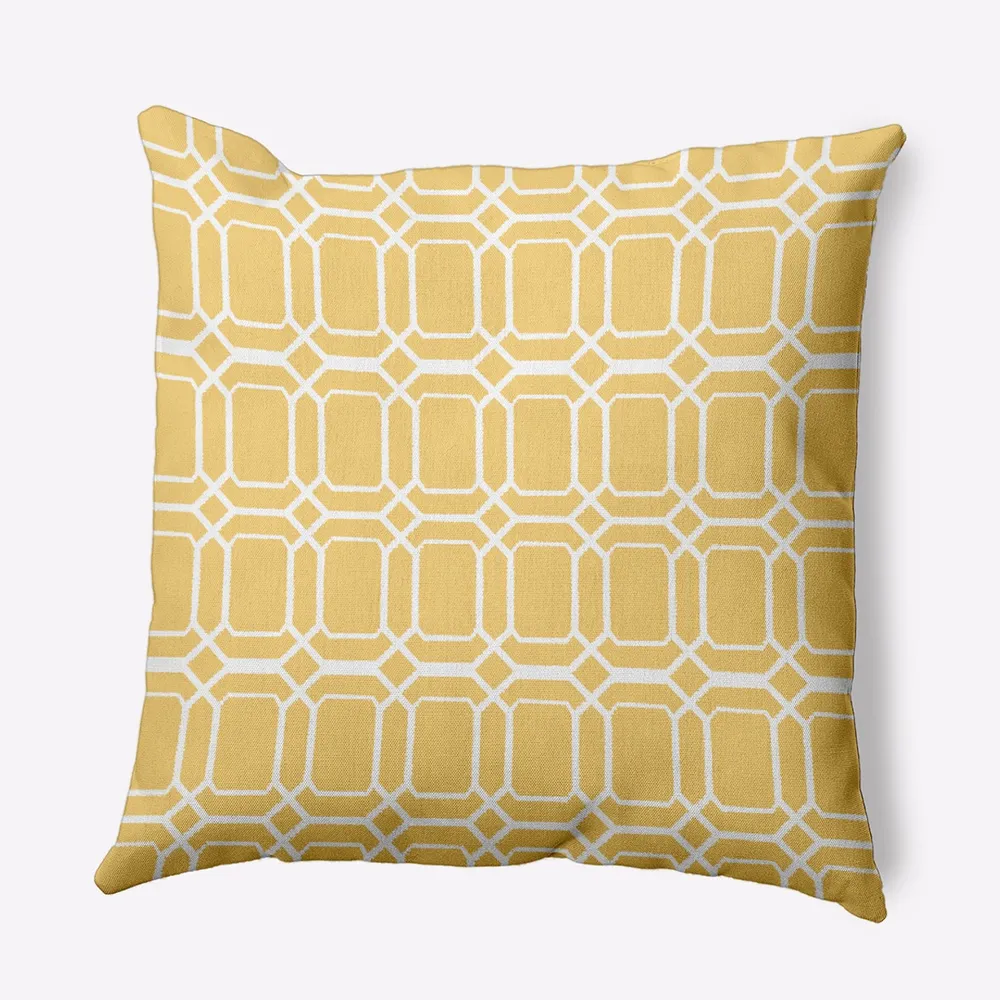 16″ x 16″ Yellow and White O the Fun Outdoor Throw Pillow