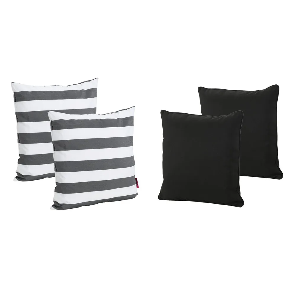 Set of 4 Black and White Striped Outdoor Patio Square Pillows 18”