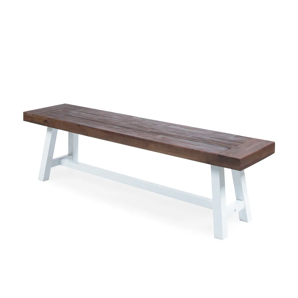 Timeless Design: 63″ Brown and White Contemporary Rectangular Outdoor Bench