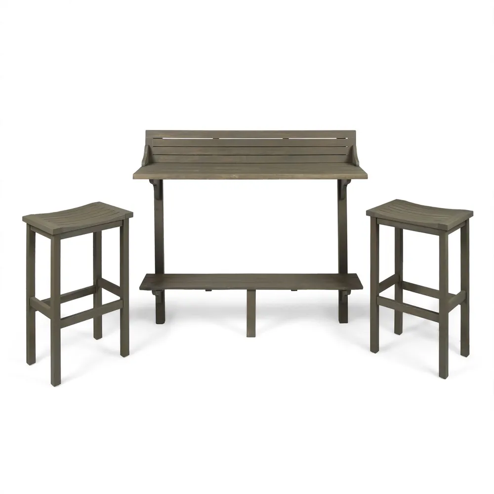 3pc Gray Traditional Outdoor Patio Bar Set 49.75″