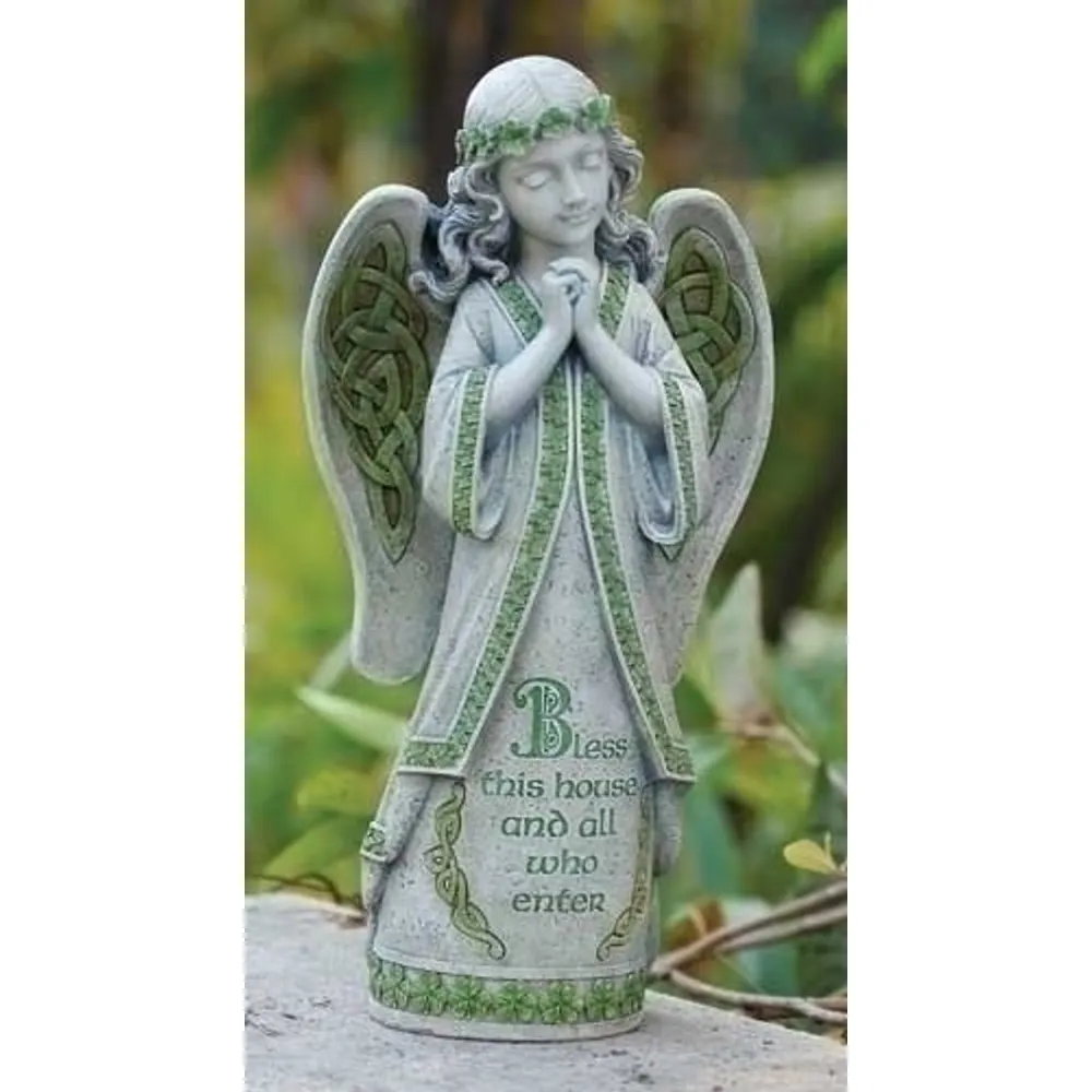 14.5″ Gray and Green Joseph’s Studio Praying Irish Celtic Angel Outdoor Patio Garden Statue