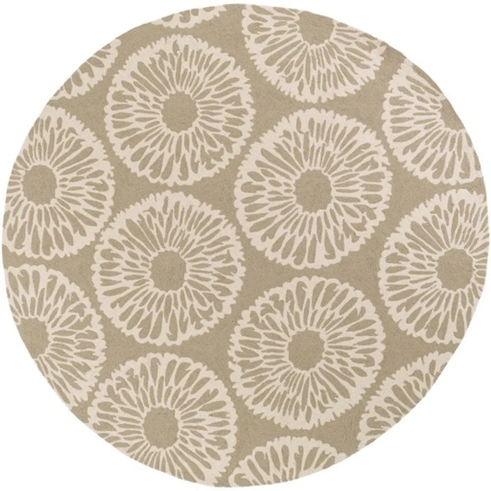 8′ Dauntless Double Daisies Light Gray and Ivory Round Outdoor Throw Rug