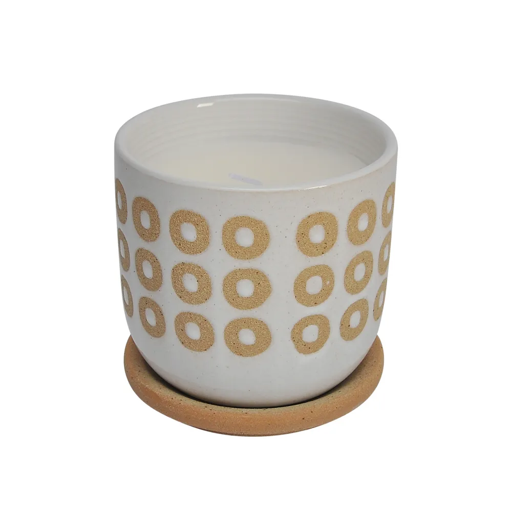4.5″ Beige and Ivory Abstract Design Citronella Candle