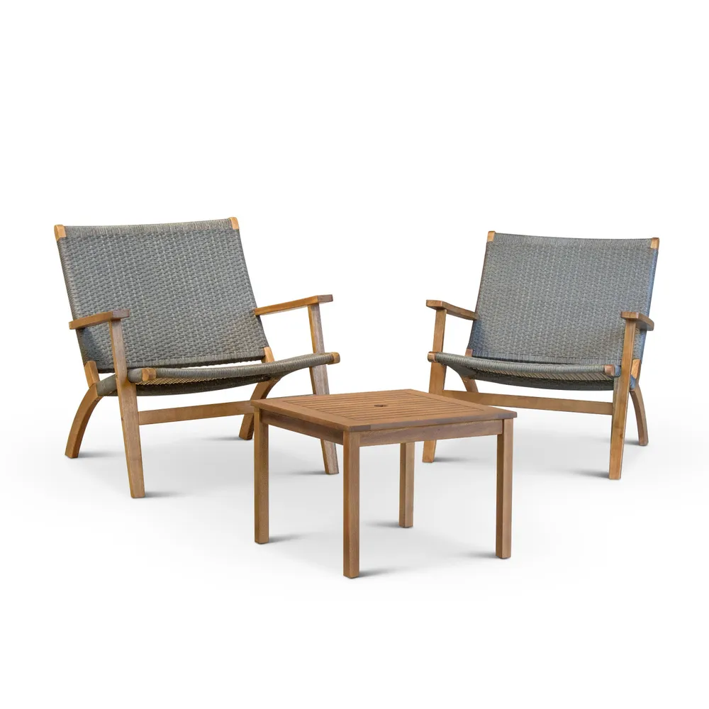 3 Piece Gray and Brown Outdoor Patio Resin Wicker Conversation Set 30.25″