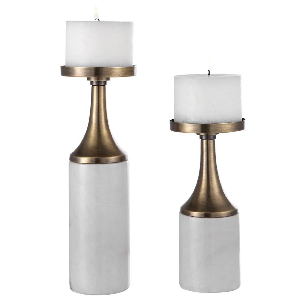 Marble Candle Holders – 13″ – Antique Brass – Set of 2