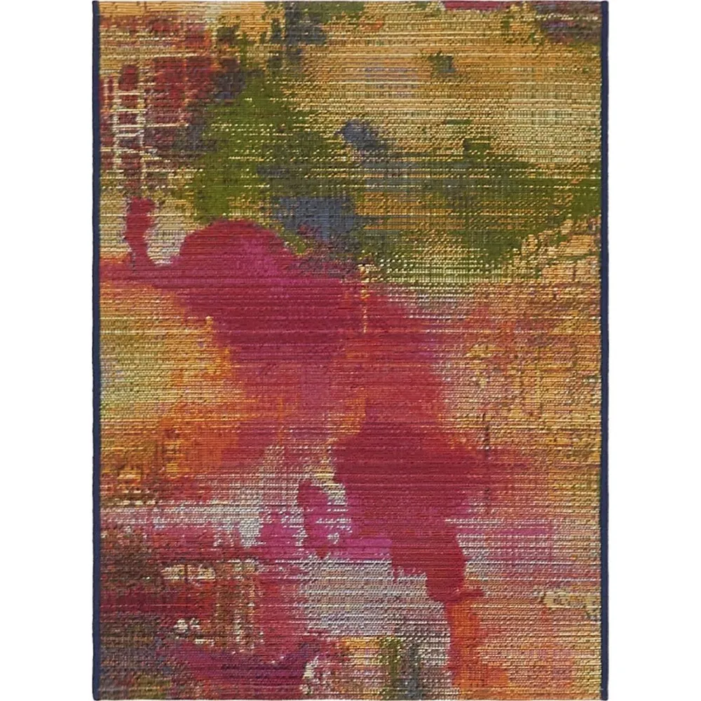 2′ x 3′ Fuchsia Red and Beige Abstract Rectangular Outdoor Area Throw Rug
