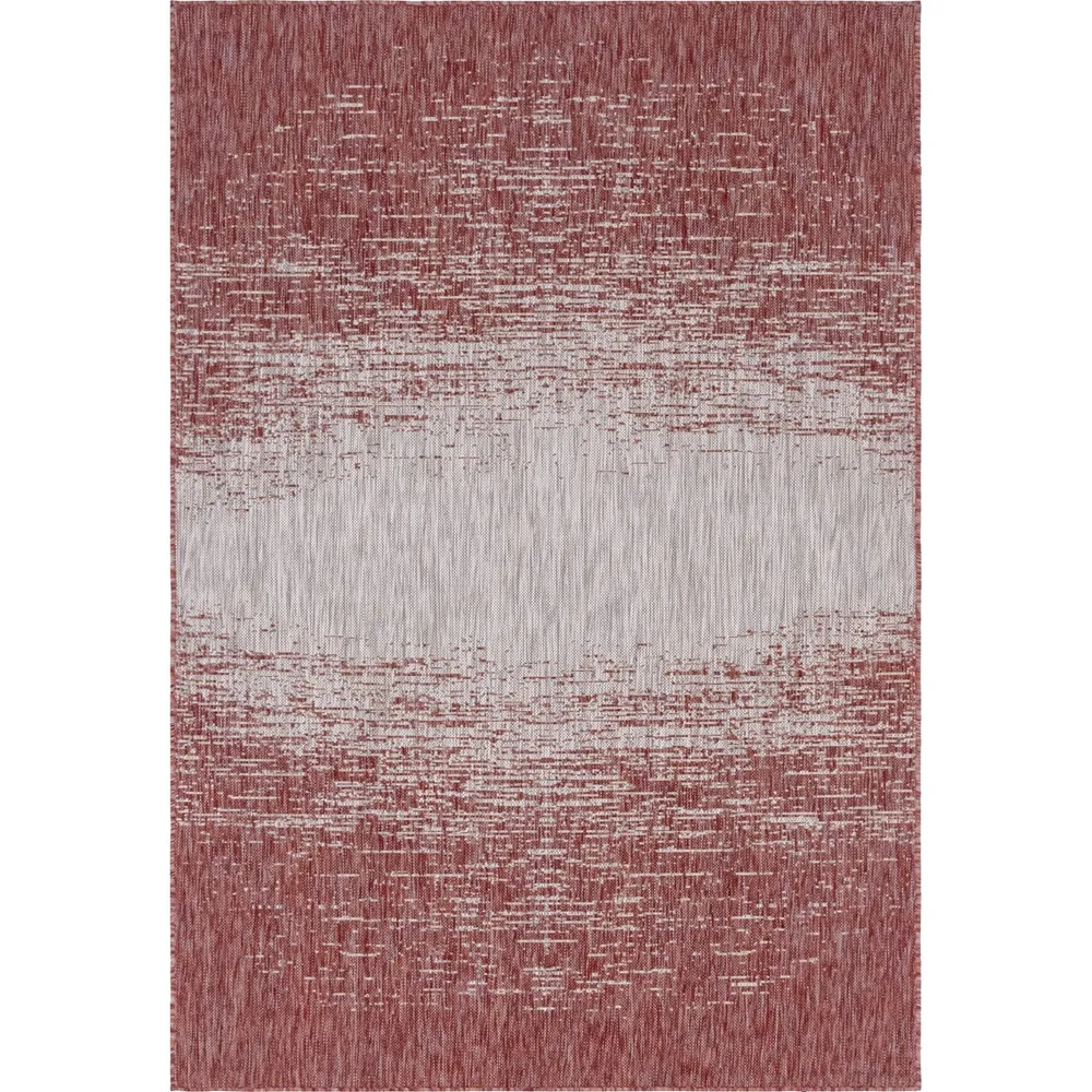 6′ x 9′ Rust Red and Gray Abstract Rectangular Outdoor Area Throw Rug