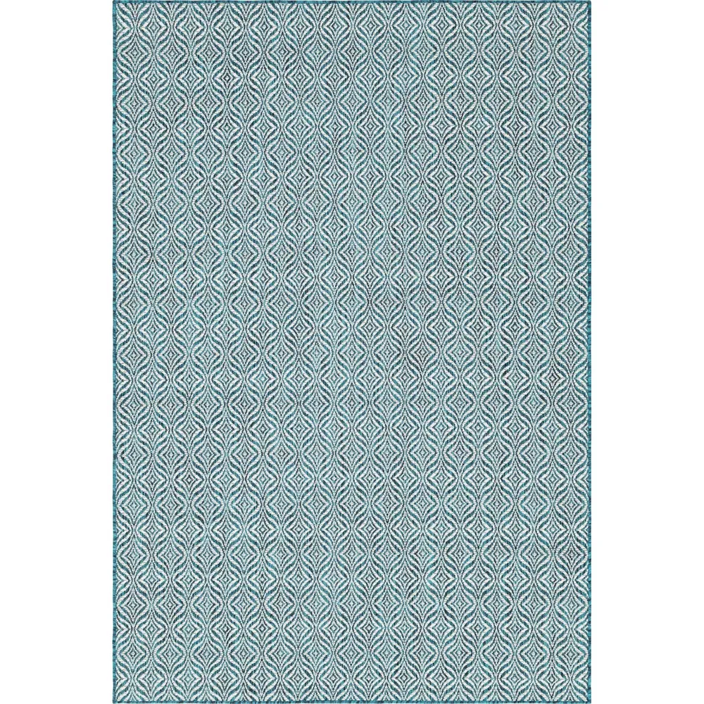 6′ x 9′ Teal Blue and Ivory Coastal Geometric Rectangular Outdoor Area Throw Rug