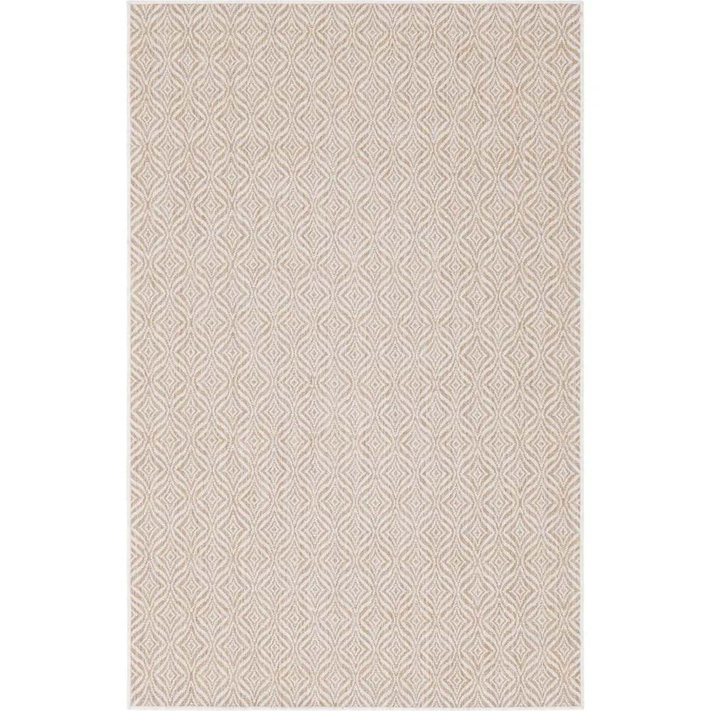 5′ x 8′ Tan Brown and Ivory Coastal Geometric Rectangular Outdoor Area Throw Rug