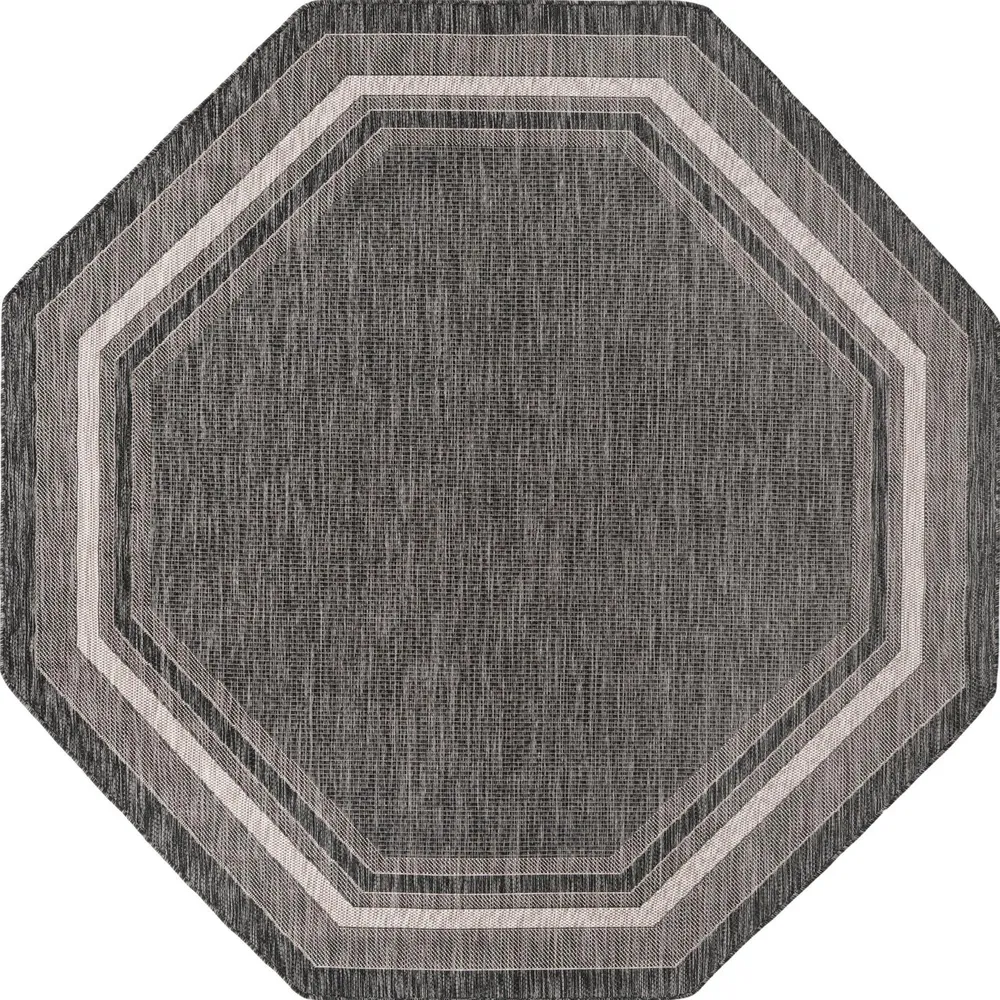 8′ x 8′ Black and Gray Solid Octagon Outdoor Area Throw Rug