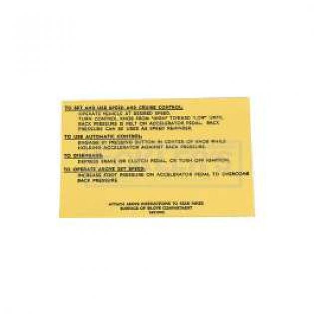 El Camino Cruise Control Instruction Tag, 1967-1969