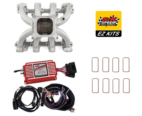 LS Cathedral Carb Conversion Kit - Edelbrock Victor Jr Intake/MSD 6014 Ignition
