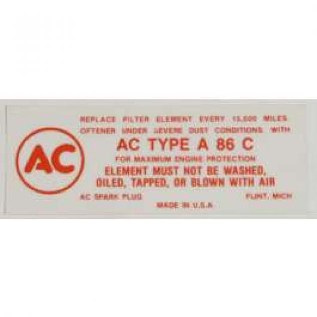 El Camino Air Cleaner Service Instruction Decal, V8 With 4 Barrel Carburetor, 1959-1960