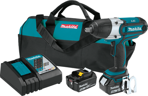 18V LXT™ Lithium-Ion Cordless 1/2" Sq. Drive Impact Wrench Kit (5.0Ah), Makita-built motor delivers , XWT04TX