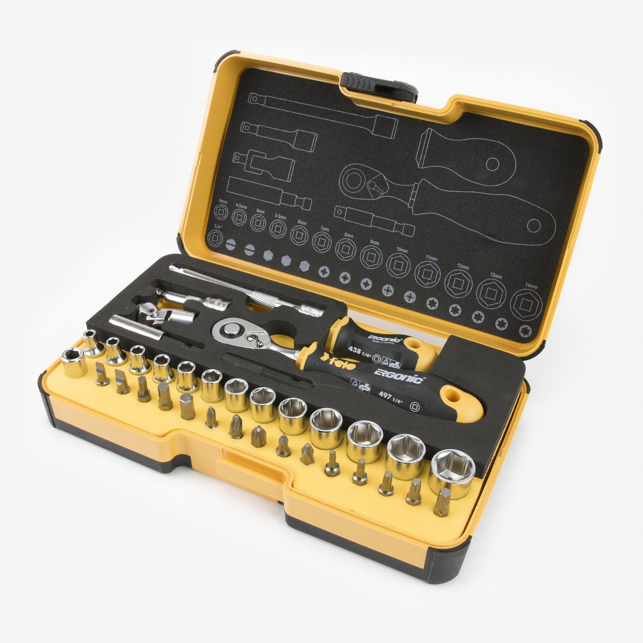 Felo Felo R-GO XL 36 piece Box Sockets, Bits Ergonic Ratchet, Metric