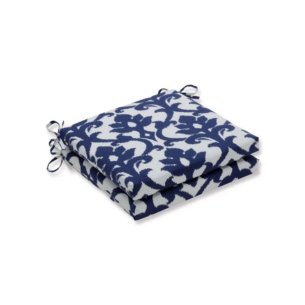 Outdoor Patio Square Seat Cushions – 20″ – Navy Blue and White – Set of 2