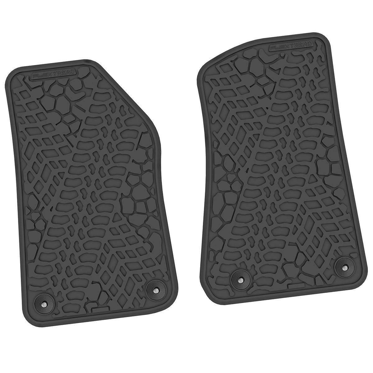FlexTread  Tire Tread/Scorched Earth Scene Front Floor Liners for 18-26 Jeep Wrangler JL & Gladiator JT