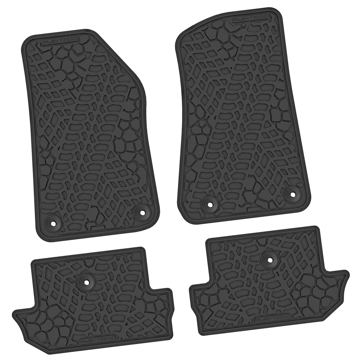 FlexTread  Tire Tread/Scorched Earth Scene Front & Rear Floor Liners for 18-26 Jeep Wrangler JL 2-Door