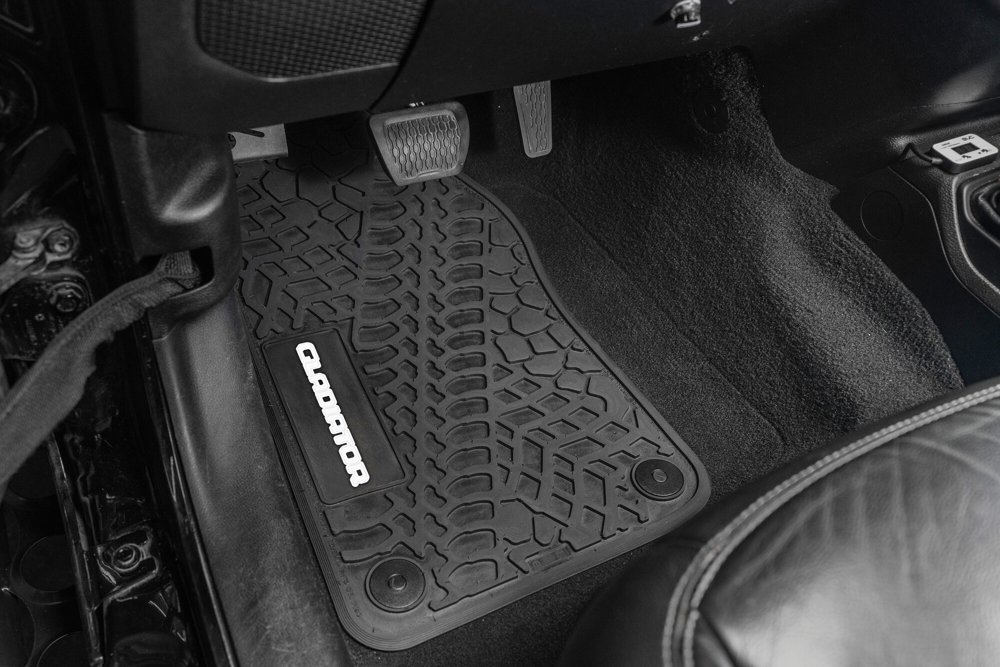 FlexTread  Tire Tread/Scorched Earth Scene Front Floor Liners with GLADIATOR Logo for 20-26 Jeep Gladiator JT