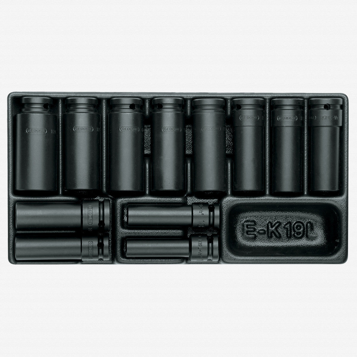Gedore 1500 ES-K 19 L 1/2" Impact Sockets in 1/3 ES Tool Module, 10 - 27 mm, 12 Pieces