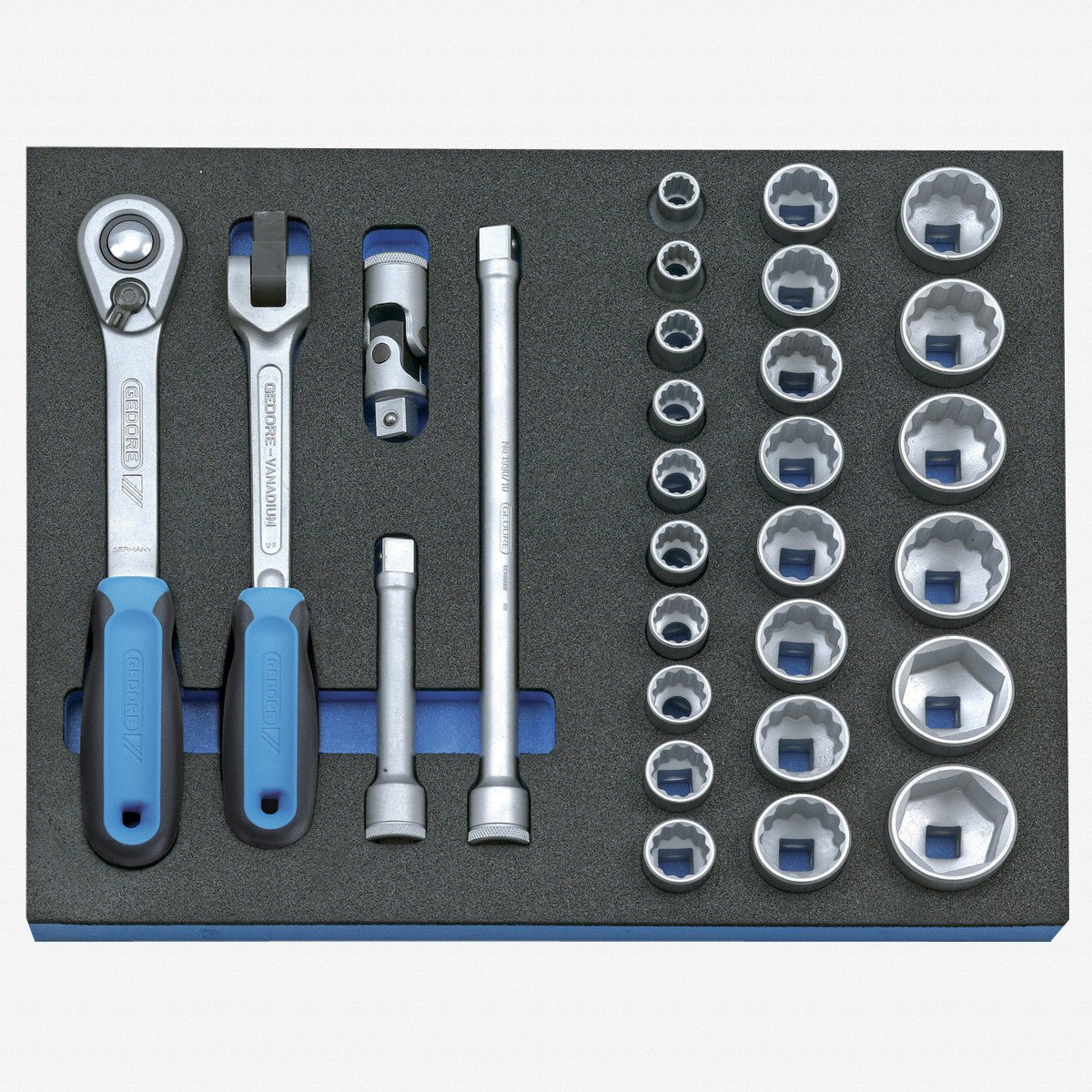 Gedore 2005 CT2-D 19 1/2" Metric Socket Set in 2/4 CT Tool Module, 10 - 36 mm, 29 pieces