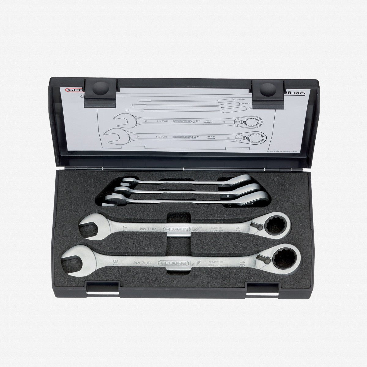 Gedore 7 UR-005 Combination ratchet spanner set, reversible 5 pcs 8-19 mm