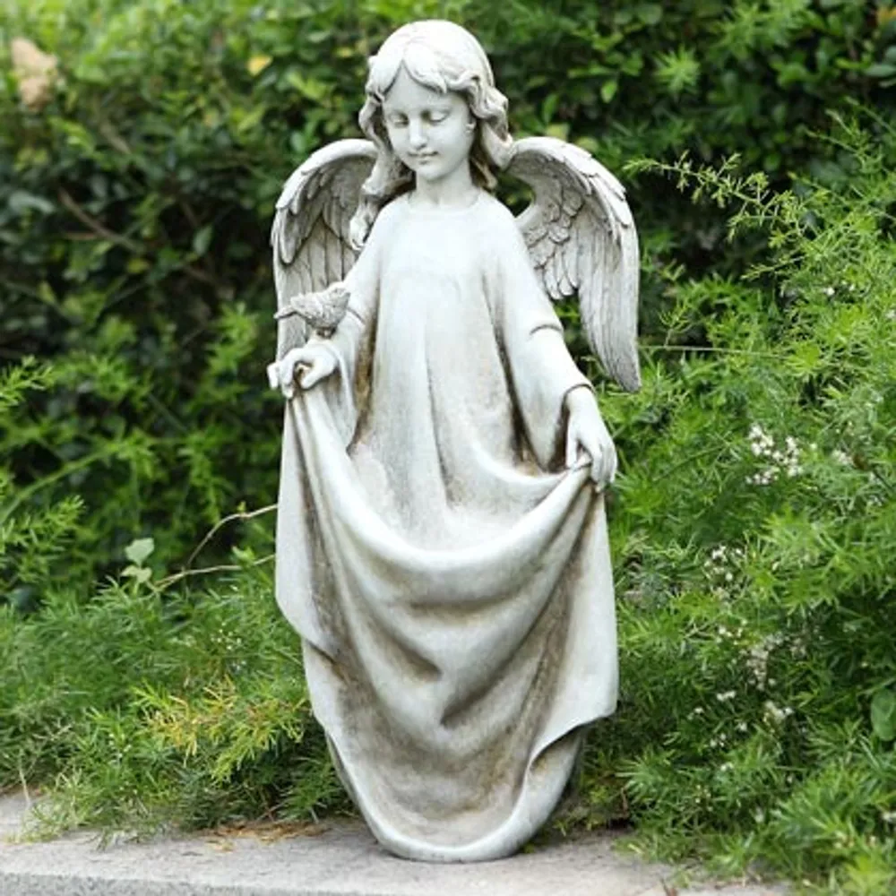 17.5″ Religious Angel Holding Dress Bird Feeder Outdoor Garden Statue