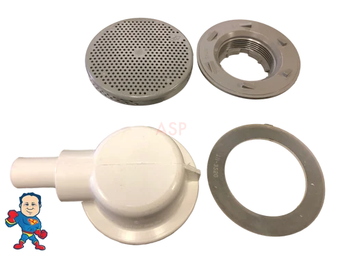 Gray Lo-Pro Bottom Drain Assembly – 3/4″ Slip Barb Elbow – 3-1/2″ Face – Hot Tub Floor Drain