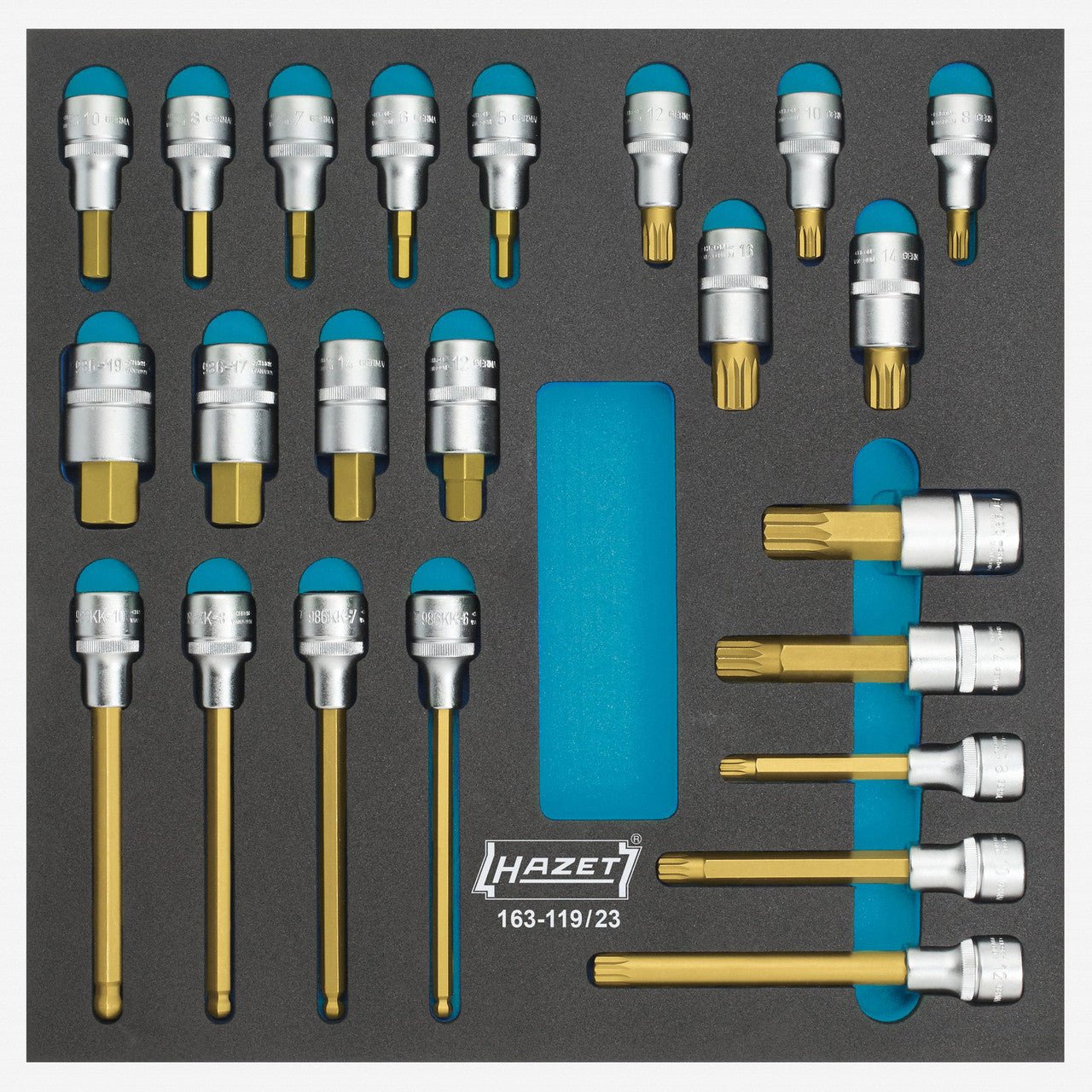 Hazet 163-119/23 1/2" Drive Hex and XZN Bit Socket Set, 23 Pieces