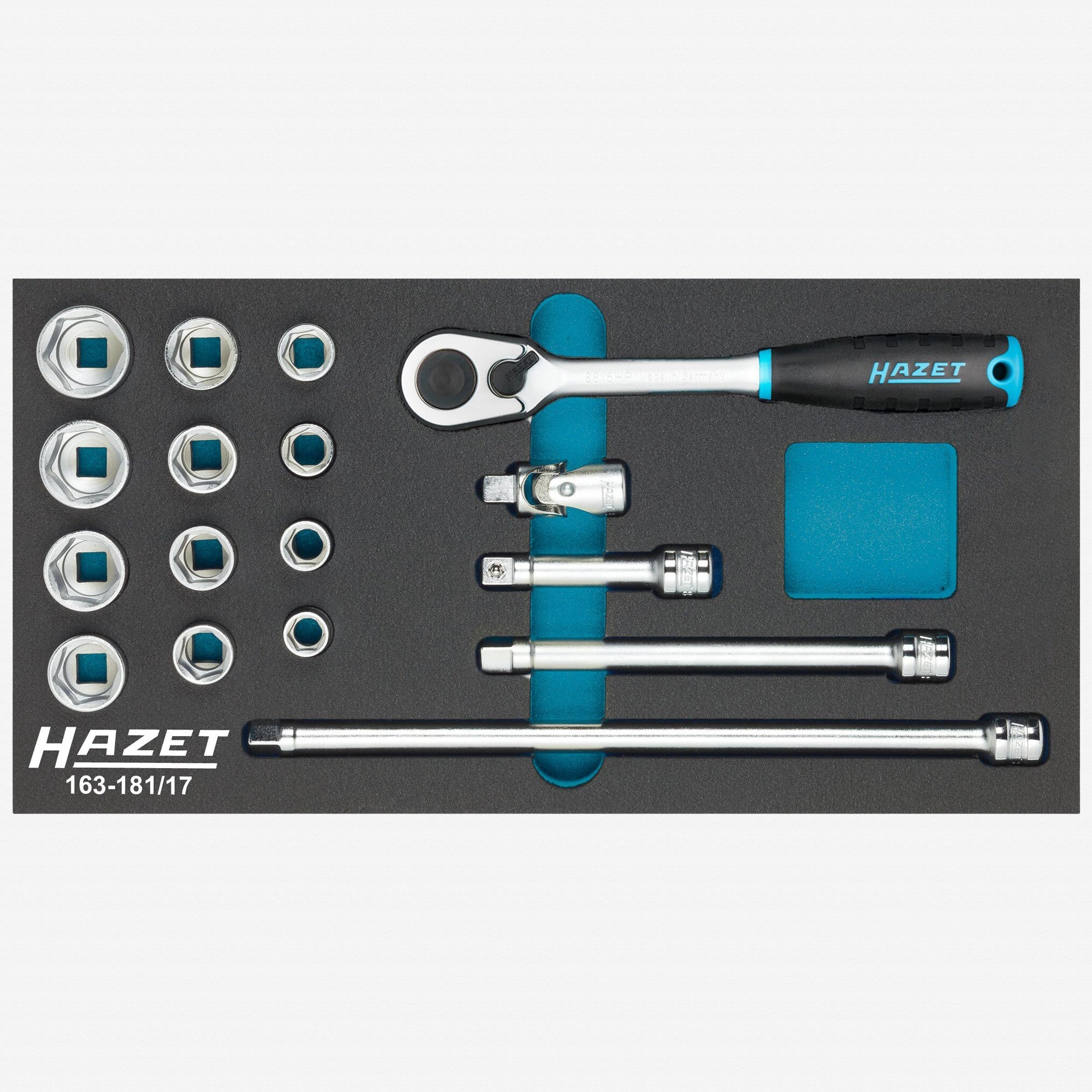 Hazet 163-181/17 3/8" Metric Socket Set, 10 - 22 mm, 17 Pieces