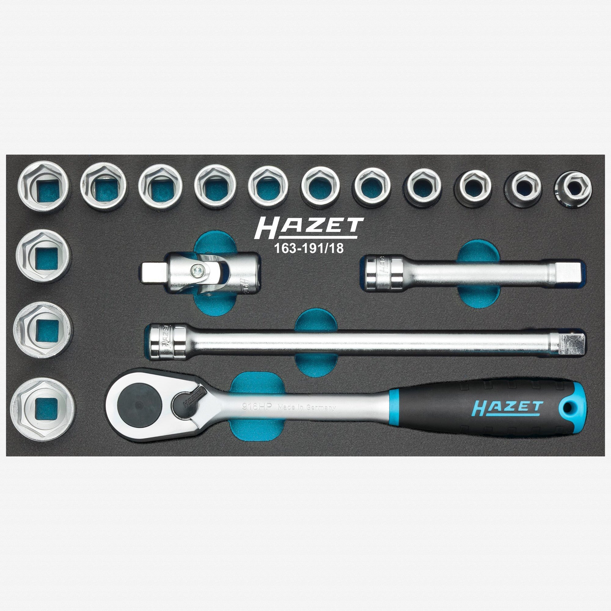 Hazet 163-191/18 1/2" Metric Socket Set, 10 - 27 mm, 18 PIeces