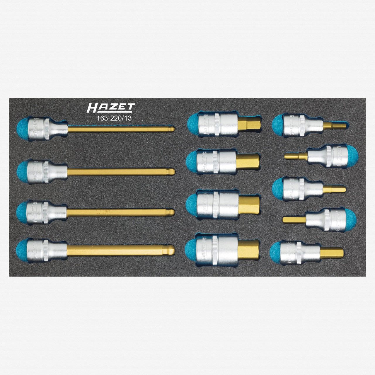 Hazet 163-220/13 1/2" Metric Hex Bit Socket Set, 5 - 19 mm, 13 Pieces
