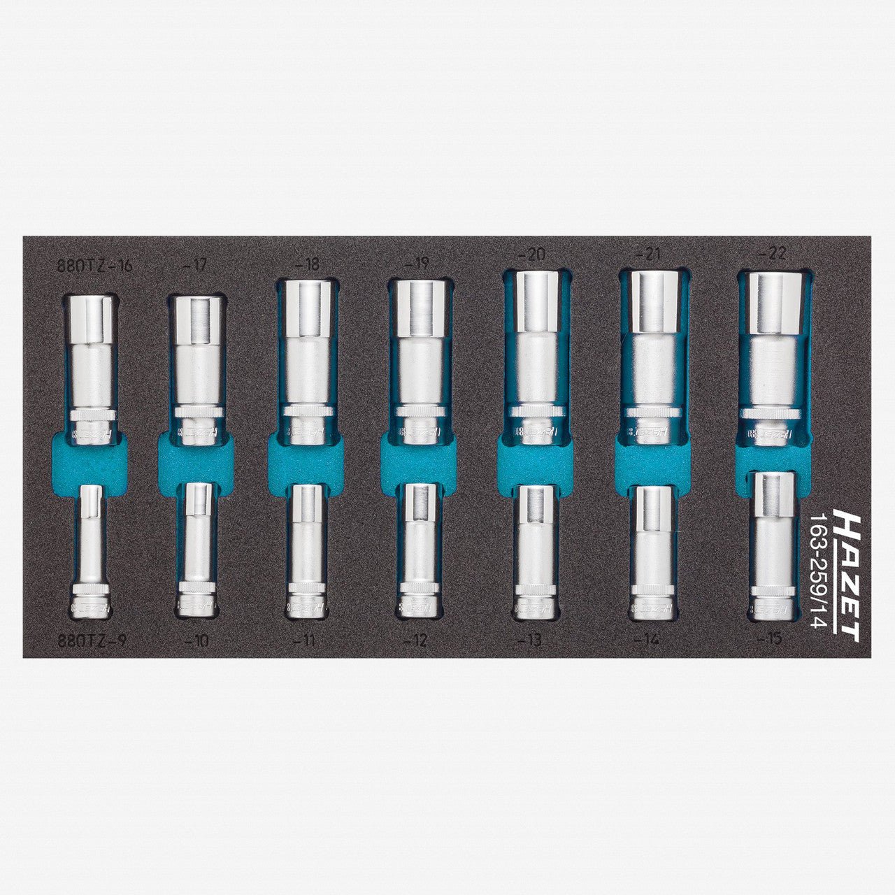 Hazet 163-259/14 3/8" Drive Deep Metric Socket Set, 9-22 mm, 14 Pieces