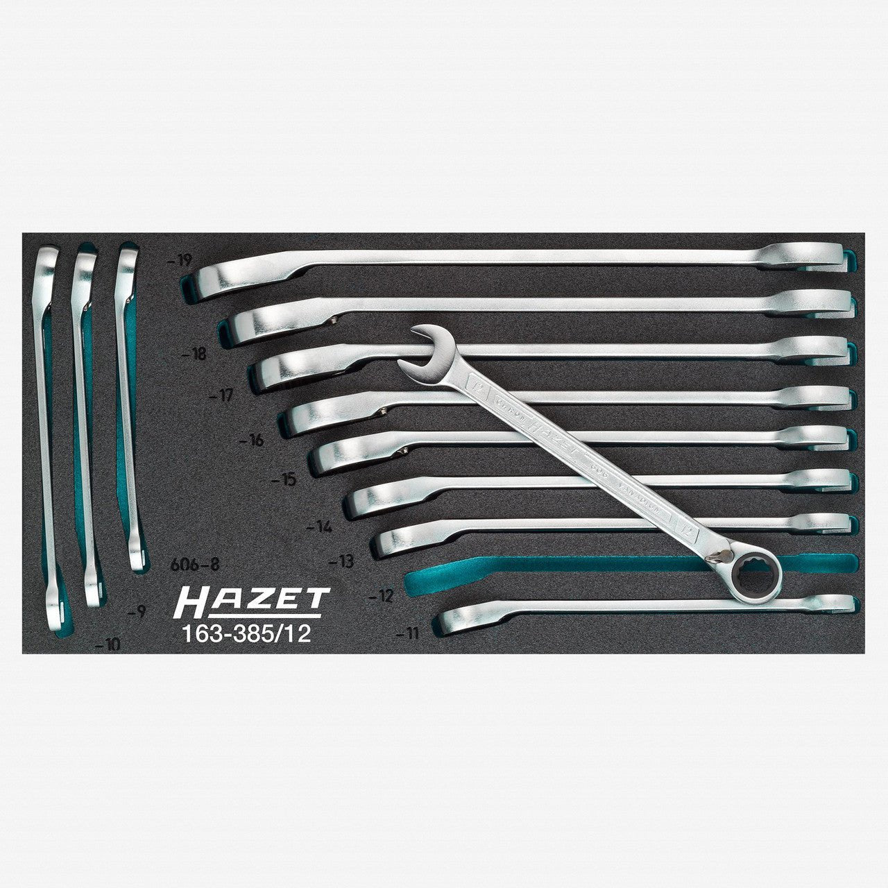 Hazet 163-385/12 Metric Ratcheting Combination Wrench Set, 8 - 19 mm, 12 Pieces
