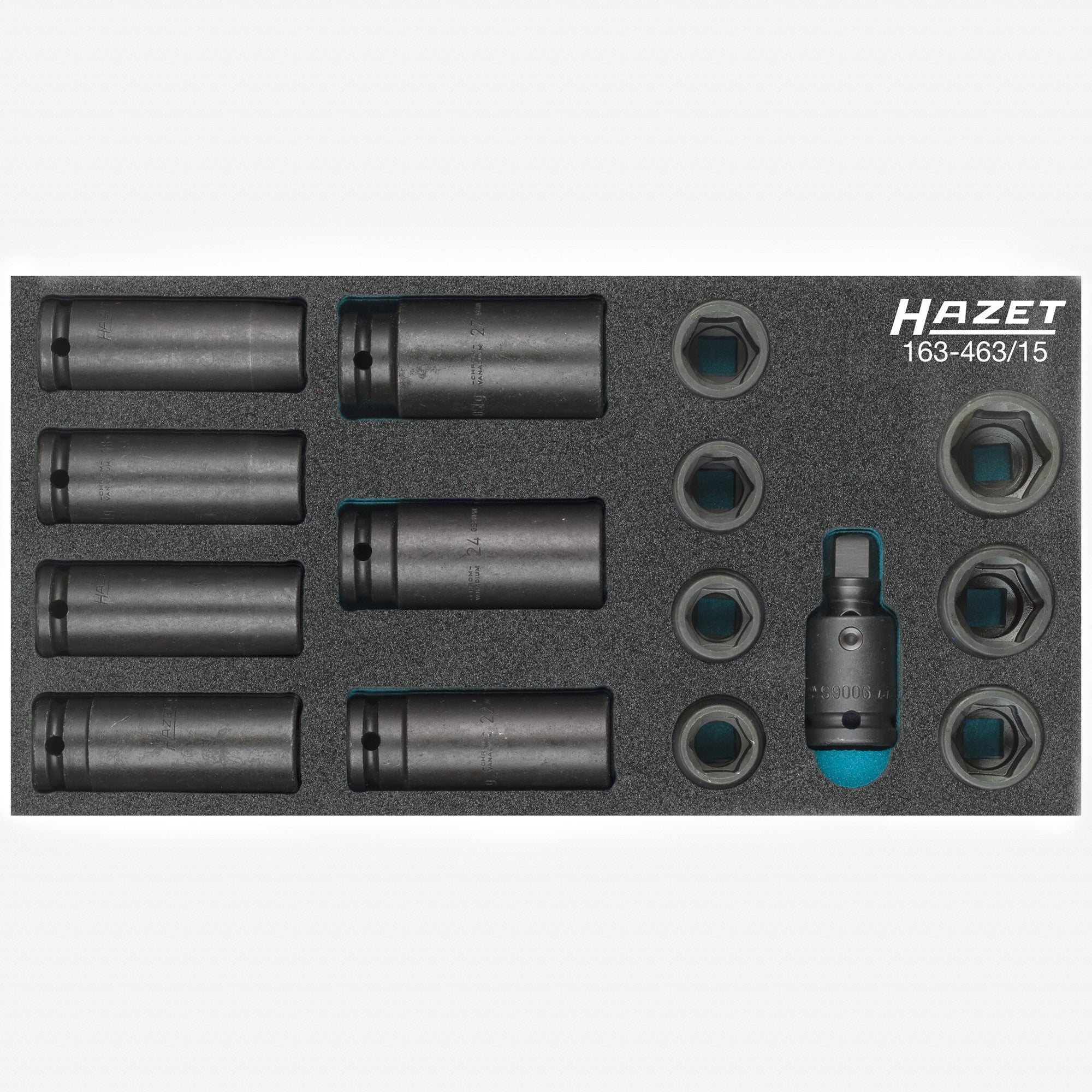 Hazet 163-463/15 1/2" Metric Impact Socket Set, 17 - 27 mm, 15 PIeces