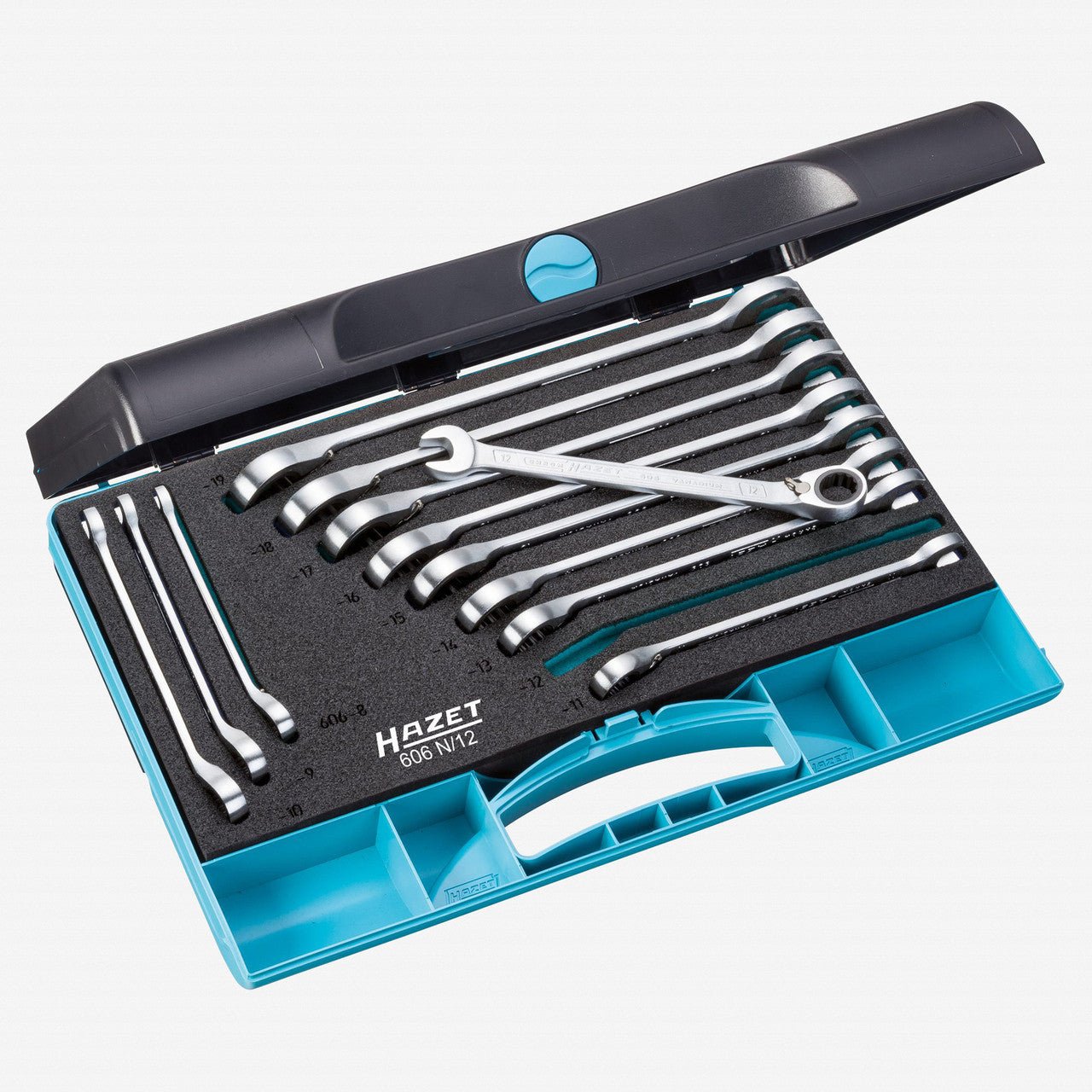 Hazet 606N/12 Ratcheting Metric Combination Wrench Set with Case, 8-19 mm, 12 Pieces