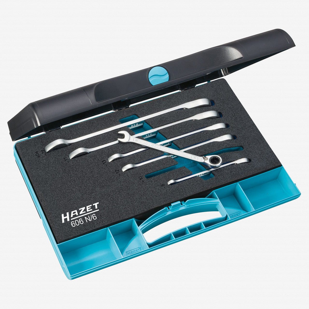 Hazet 606N/6 Ratcheting Metric Combination Wrench Set with Case, 8-19 mm, 6 Pieces