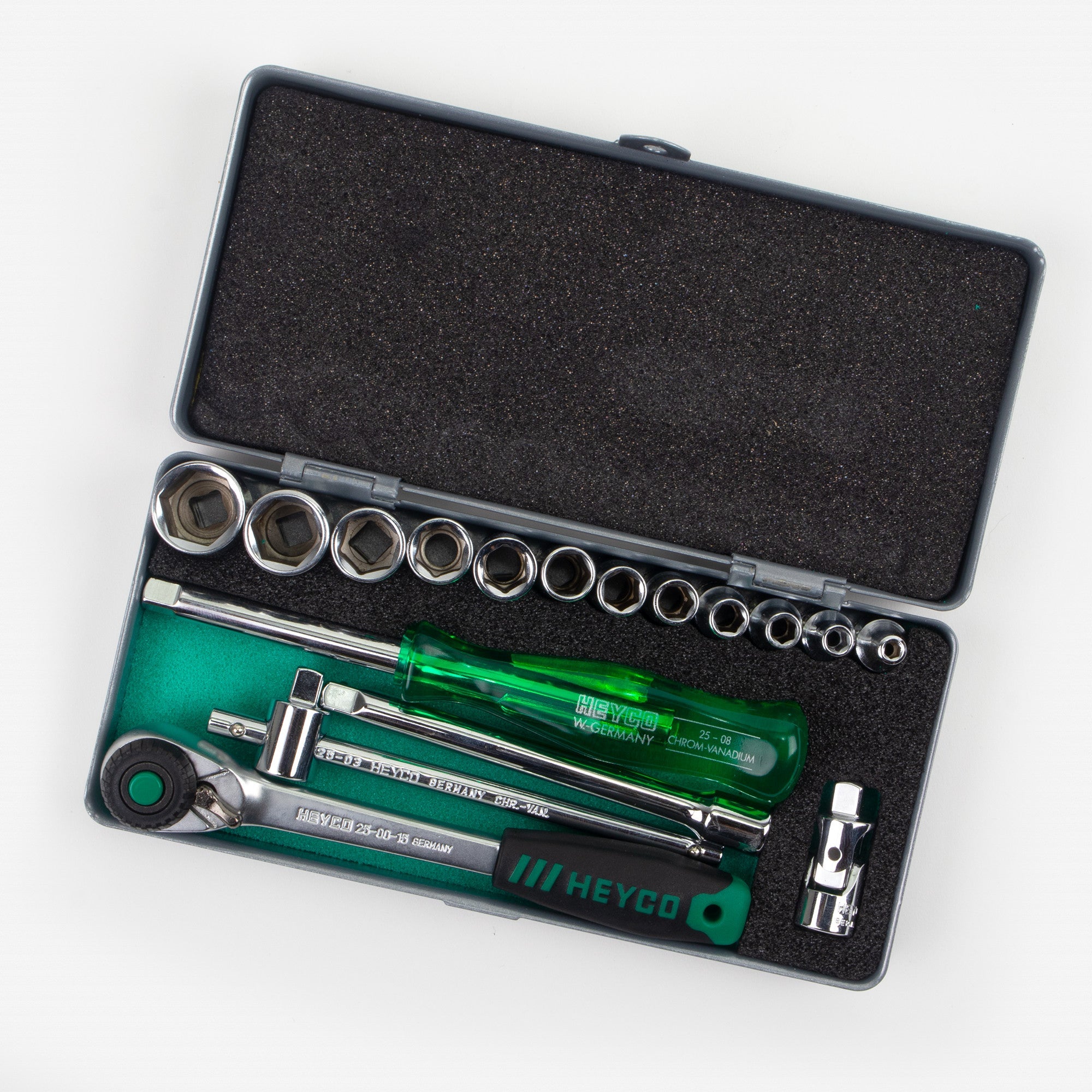 Heyco SAE 6 Point 1/4" Drive Socket Set, 17 Pieces