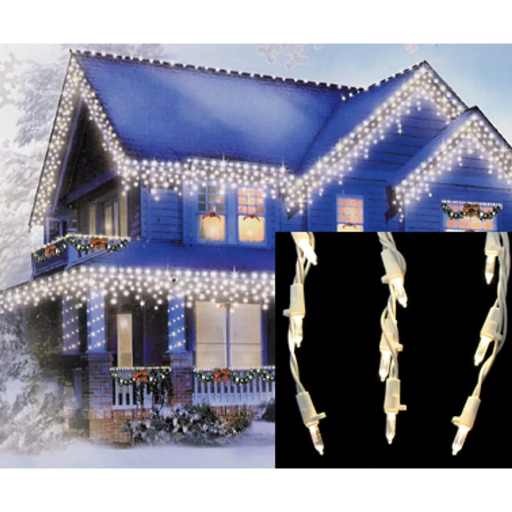 105 Clear LED Cascading Mini Icicle Christmas Lights – 7.3 ft White Wire