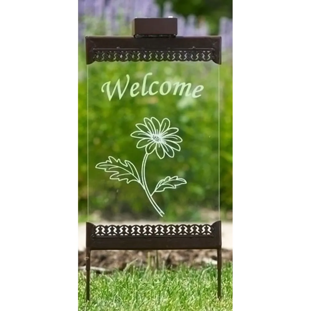 Pack of 2 Solar Powered Lighted “Welcome” Flower Lawn Yard Art Decorations 20″