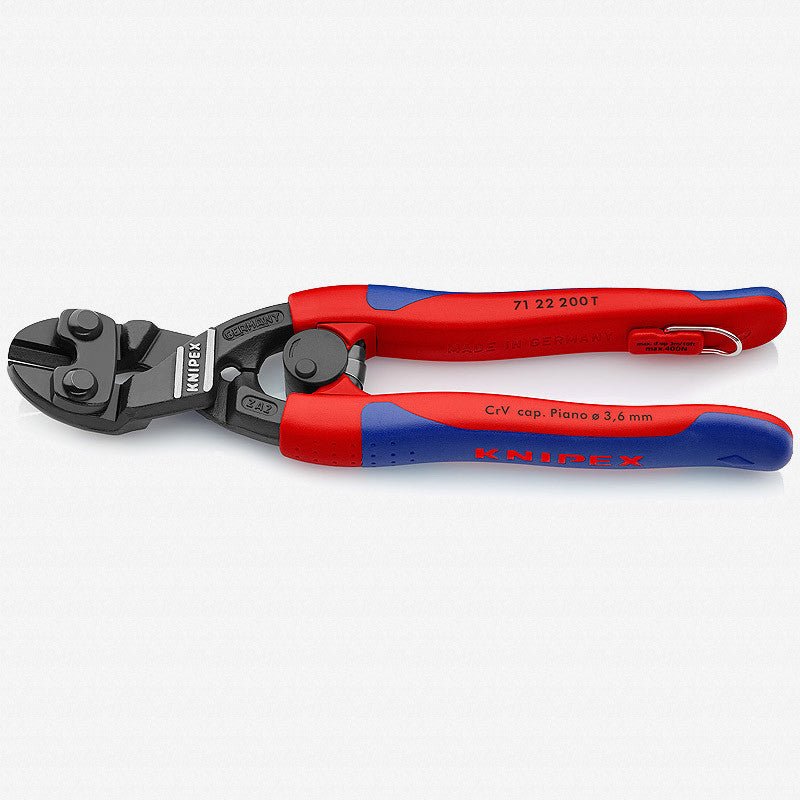 Knipex 8" Cobolt Compact Bolt Cutters 20 Degree Angled w/ Spring - MultiGrip Tethered Attachment